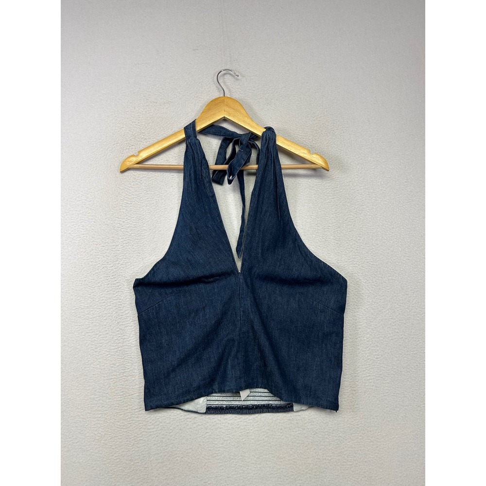 Boho Minimalist LOFT Womens Size 12 Blue Denim Halter Neck Festival Western Top